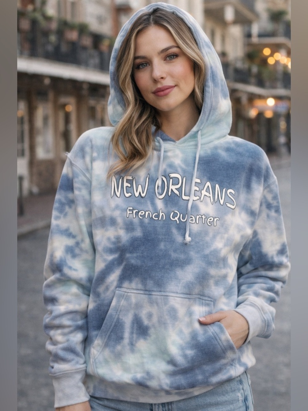 Blue Tie-Dye Hoodie Sweatshirt - New Orleans French Quarter